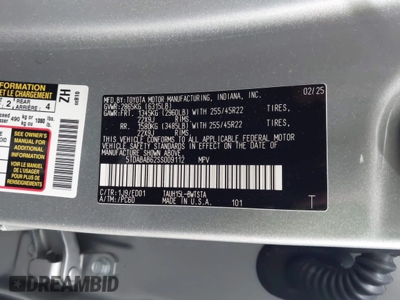 2025 Lexus TX 500h F Sport Premium with VIN 5TDABAB62SS009112, listed as a IAAI auction lot 42456147 with 2,490 mi miles and . Bid and sale history available at DreamBid. Image 9.