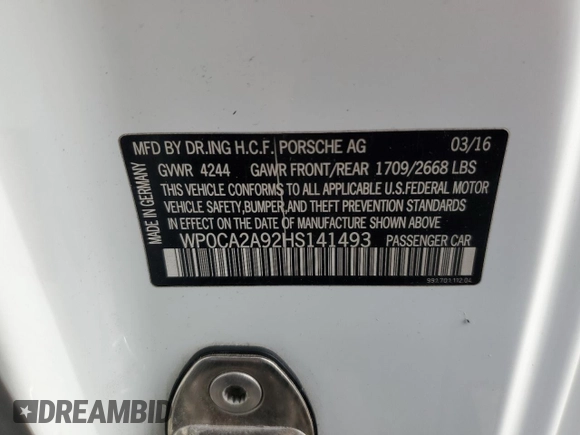 2017 Porsche 911 Carrera with VIN WP0CA2A92HS141493, listed as a Copart auction lot 84995714 with Not Provided miles and Non Repairable. Bid and sale history available at DreamBid. Image 12.