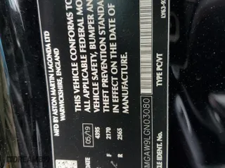 2020 Aston Martin Vantage with VIN SCFSMGAW9LGN03080, listed as a Copart auction lot 49754474 with 47,187 mi miles and Salvage Title. Bid and sale history available at carsss.com. Image 12.