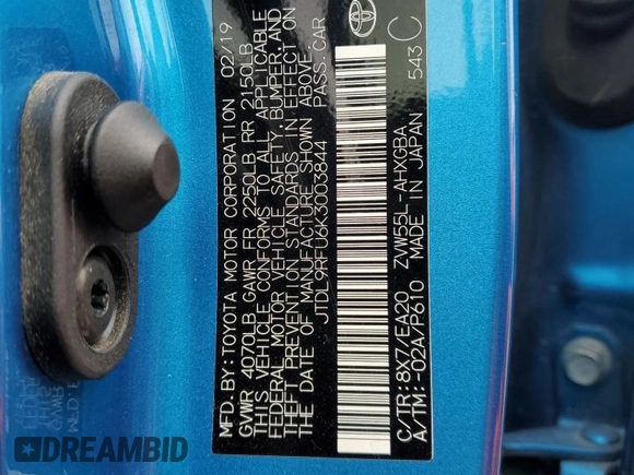 2019 Toyota Prius LE with VIN JTDL9RFU6K3003844, listed as a Copart auction lot 46900645 with 87,587 mi miles and Salvage Title. Bid and sale history available at DreamBid. Image 13.