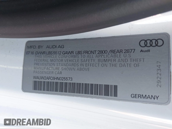 2017 Audi A7 Premium Plus с VIN WAUW2AFC6HN025573, выставлен на аукционе IAAI как лот 41479846 с пробегом 82 573 миль миль и . История ставок и продаж доступна на DreamBid. Изображение 9.