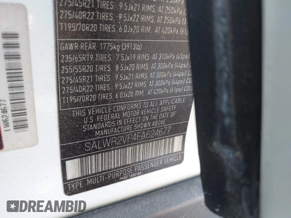 2015 Land Rover Range Rover Sport HSE with VIN SALWR2VF4FA624677, listed as a IAAI auction lot 42041223 with 59,360 mi miles and . Bid and sale history available at DreamBid. Image 9.