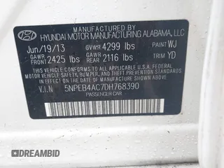 2013 Hyundai Sonata GLS with VIN 5NPEB4AC7DH768390, listed as a IAAI auction lot 41893357 with 81,923 mi miles and . Bid and sale history available at carsss.com. Image 9.
