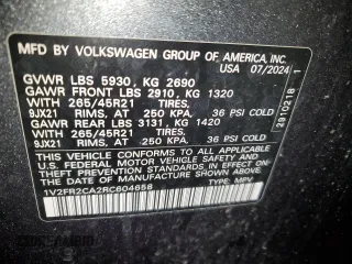 2024 Volkswagen Atlas SEL Premium R-Line с VIN 1V2FR2CA2RC604658, выставлен на аукционе Copart как лот 50166405 с пробегом 15 897 миль миль и Чистый • Clean title. История ставок и продаж доступна на DreamBid. Изображение 14.