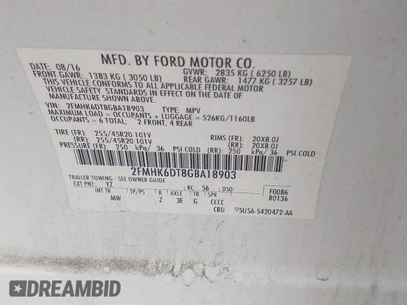 2016 Ford Flex Limited z VIN 2FMHK6DT8GBA18903, wystawiony jako IAAI lot #42460131 z przebiegiem 114 165 mil mil oraz . Historia ofert i sprzedaży dostępna na DreamBid. Obrazek 9.