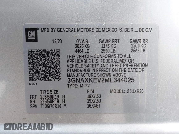 2021 Chevrolet Equinox LT with VIN 3GNAXKEV2ML344025, listed as a IAAI auction lot 41667714 with 80,122 mi miles. Bid and sale history available at carsss.com. Image 9.