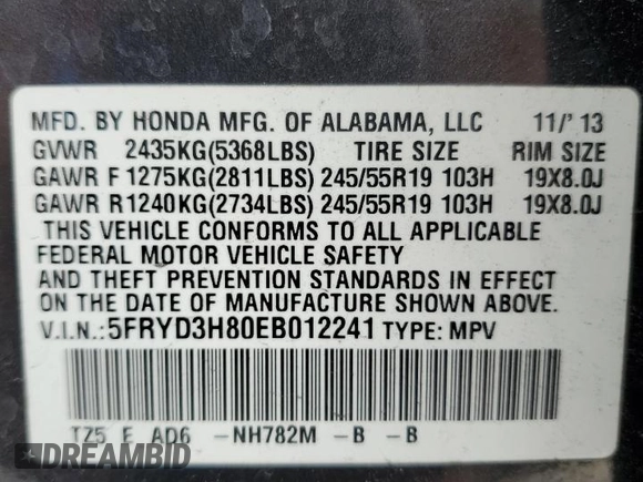 2014 Acura MDX Advance with VIN 5FRYD3H80EB012241, listed as a Copart auction lot 46045765 with 88,888 mi miles and Salvage title. Bid and sale history available at DreamBid. Image 13.