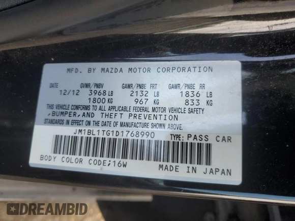 2013 Mazda 3 i SV with VIN JM1BL1TG1D1768990, listed as a Copart auction lot 51391385 with 77,069 mi miles and Salvage Title. Bid and sale history available at DreamBid. Image 12.