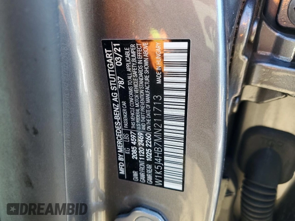 2021 Mercedes-Benz CLA 250 с VIN W1K5J4HB7MN211713, выставлен на аукционе Copart как лот 86127834 с пробегом 31 008 миль миль и Списание • Salvage title. История ставок и продаж доступна на DreamBid. Изображение 13.