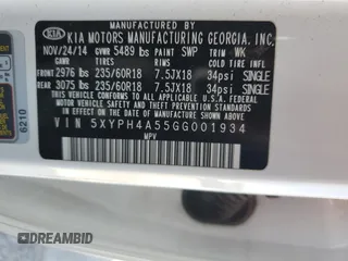 2016 Kia Sorento EX with VIN 5XYPH4A55GG001934, listed as a Copart auction lot 50178695 with 93,922 mi miles and Salvage Title. Bid and sale history available at DreamBid. Image 15.