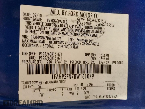 2011 Ford Focus SE with VIN 1FAHP3FN7BW161079, listed as a Copart auction lot 53702115 with 171,892 mi miles and Non Repairable. Bid and sale history available at carsss.com. Image 12.