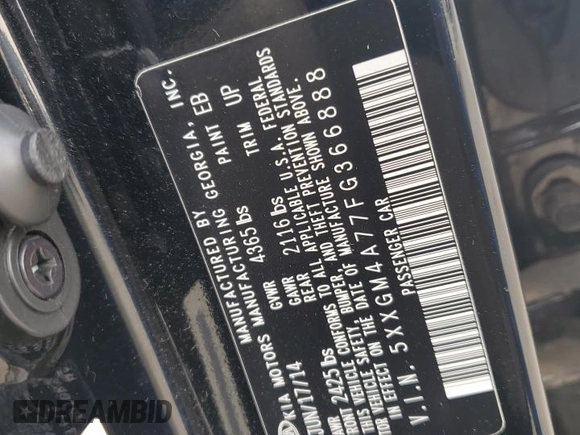 2015 Kia Optima LX with VIN 5XXGM4A77FG366888, listed as a Copart auction lot 85322214 with 154,465 mi miles and Clean title. Bid and sale history available at DreamBid. Image 12.