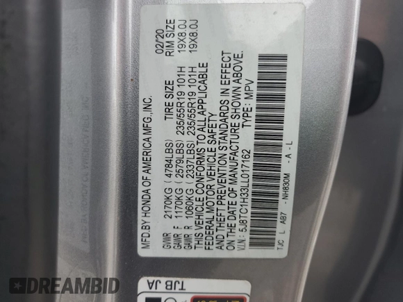 2020 Acura RDX with VIN 5J8TC1H33LL017162, listed as a Copart auction lot 63294595 with 67,828 mi miles and Salvage title. Bid and sale history available at DreamBid. Image 14.