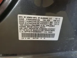 2013 Honda Ridgeline RTS with VIN 5FPYK1F48DB004017, listed as a Copart auction lot 76687804 with 144,195 mi miles and Salvage Title. Bid and sale history available at carsss.com. Image 12.