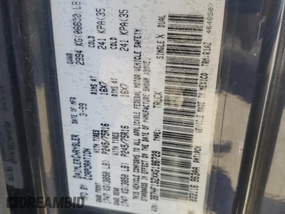 1999 Dodge 1500 с VIN 3B7HF13ZXXG196729, выставлен на аукционе Copart как лот 59929285 с пробегом 133 853 миль миль и Списание • Salvage title. История ставок и продаж доступна на DreamBid. Изображение 12.