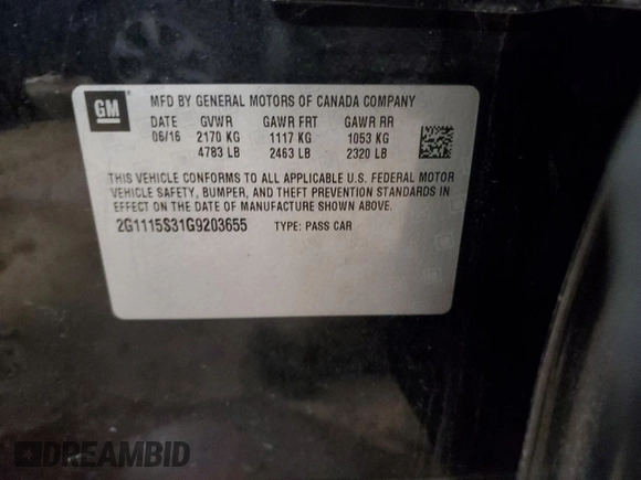 2016 Chevrolet Impala LT z VIN 2G1115S31G9203655, wystawiony jako Copart lot #59000765 z przebiegiem 167 493 mil mil oraz Czysty tytuł • Clean title. Historia ofert i sprzedaży dostępna na DreamBid. Obrazek 12.