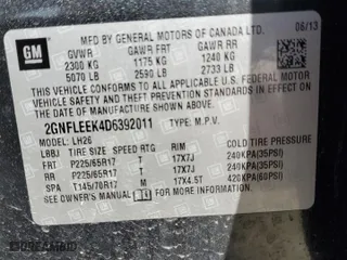 2013 Chevrolet Equinox LT with VIN 2GNFLEEK4D6392011, listed as a Copart auction lot 52758915 with 124,009 mi miles and Salvage Title. Bid and sale history available at carsss.com. Image 13.