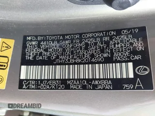 2019 Lexus UX 200 with VIN JTHY3JBH8K2014690, listed as a IAAI auction lot 41809617 with 51,849 mi miles and . Bid and sale history available at DreamBid. Image 9.