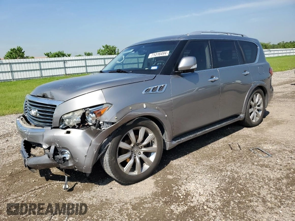 2012 Infiniti QX56 7-passenger with VIN JN8AZ2NEXC9023641, listed as a Copart auction lot 71316494 with 107,827 mi miles and Salvage Title. Bid and sale history available at carsss.com. Image 1.