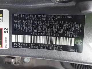 2022 Toyota Camry SE with VIN 4T1G11AK2NU674888, listed as a IAAI auction lot 41883188 with 41,566 mi miles and . Bid and sale history available at DreamBid. Image 9.
