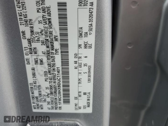2013 Ford Escape SEL with VIN 1FMCU9HX6DUC11401, listed as a Copart auction lot 64862055 with 119,733 mi miles and Clean title. Bid and sale history available at DreamBid. Image 13.