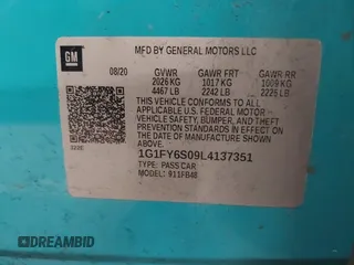 2020 Chevrolet Bolt EV LT with VIN 1G1FY6S09L4137351, listed as a IAAI auction lot 41517939 with 36,700 mi miles. Bid and sale history available at carsss.com. Image 9.