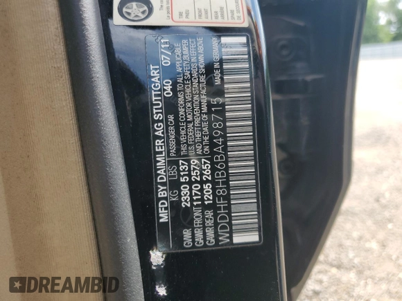 2011 Mercedes-Benz E 350 Luxury with VIN WDDHF8HB6BA498715, listed as a Copart auction lot 60432825 with 100,732 mi miles and Salvage title. Bid and sale history available at DreamBid. Image 12.
