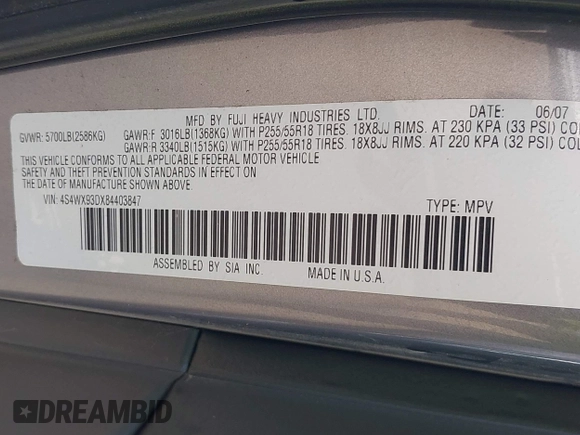 2008 Subaru Tribeca Limited с VIN 4S4WX93DX84403847, выставлен на аукционе IAAI как лот 42445680 с пробегом 204 428 миль миль и . История ставок и продаж доступна на DreamBid. Изображение 9.