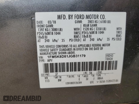 2018 Ford Explorer XLT with VIN 1FM5K8D81JGB31179, listed as a Copart auction lot 44733125 with 123,541 mi miles and Salvage Title. Bid and sale history available at carsss.com. Image 15.