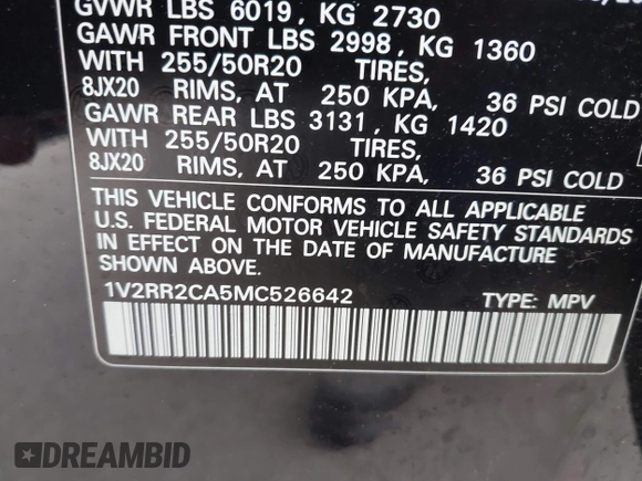 2021 Volkswagen Atlas SE with VIN 1V2RR2CA5MC526642, listed as a IAAI auction lot 42180217 with 40,031 mi miles and . Bid and sale history available at DreamBid. Image 9.