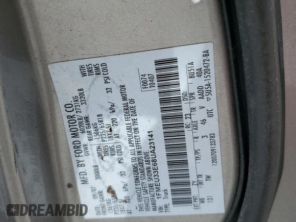 2008 Ford Explorer Sport Trac Limited with VIN 1FMEU33E68UA23141, listed as a Copart auction lot 61251835 with Not provided miles and Clean title. Bid and sale history available at DreamBid. Image 13.