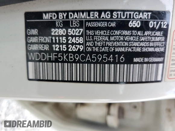 2012 Mercedes-Benz E E 350 Luxury with VIN WDDHF5KB9CA595416, listed as a Copart auction lot 50625245 with 93,458 mi miles and Salvage Title. Bid and sale history available at carsss.com. Image 14.