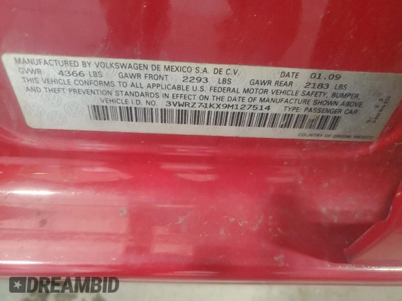 2009 Volkswagen Jetta SE z VIN 3VWRZ71KX9M127514, wystawiony jako Copart lot #59872955 z przebiegiem Nie podano mil oraz Szkoda całkowita • Salvage title. Historia ofert i sprzedaży dostępna na DreamBid. Obrazek 13.