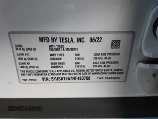 2022 Tesla Model S with VIN 5YJSA1E57NF483768, listed as a IAAI auction lot 41069339 with 35,342 mi miles and . Bid and sale history available at DreamBid. Image 9.