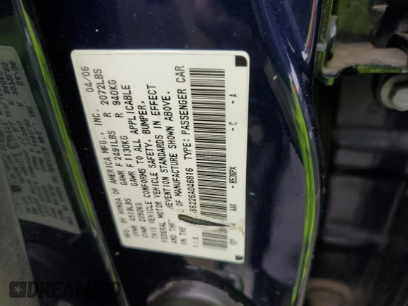 2006 Acura TL with VIN 19UUA66226A046816, listed as a Copart auction lot 44070205 with 180,346 mi miles and Salvage Title. Bid and sale history available at carsss.com. Image 12.