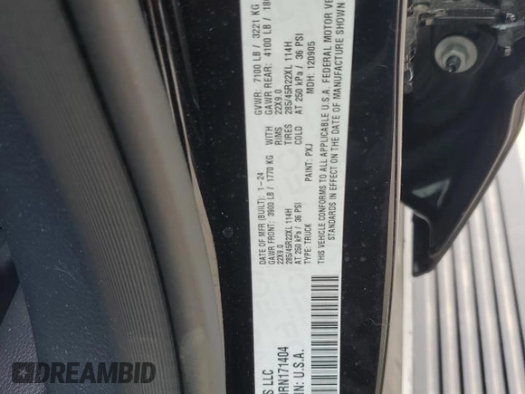 2024 Ram 1500 Limited with VIN 1C6SRFHT0RN171404, listed as a Copart auction lot 77973754 with 710 mi miles and Salvage title. Bid and sale history available at DreamBid. Image 13.