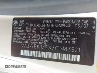 2007 BMW 6 Series 650i with VIN WBAEK135X7CN83521, listed as a IAAI auction lot 42078828 with 55,444 mi miles. Bid and sale history available at carsss.com. Image 9.