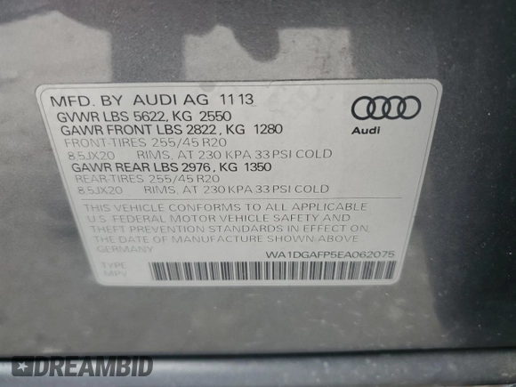 2014 Audi Q5 Premium Plus z VIN WA1DGAFP5EA062075, wystawiony jako Copart lot #52490205 z przebiegiem 222 786 mil mil oraz Szkoda całkowita • Salvage title. Historia ofert i sprzedaży dostępna na DreamBid. Obrazek 13.