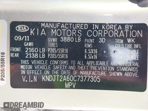 2012 Kia Soul + with VIN KNDJT2A60C7377305, listed as a IAAI auction lot 41902069 with 76,217 mi miles. Bid and sale history available at carsss.com. Image 9.