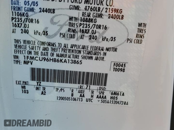 2006 Ford Escape Hybrid with VIN 1FMCU96H86KA13865, listed as a Copart auction lot 45927815 with 152,851 mi miles and Clean Title. Bid and sale history available at carsss.com. Image 13.