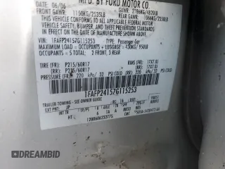 2007 Ford Five Hundred SEL with VIN 1FAFP24157G115253, listed as a Copart auction lot 84844254 with 0 mi miles and Salvage Title. Bid and sale history available at carsss.com. Image 12.