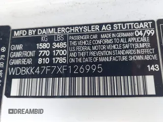 1999 Mercedes-Benz SLK 230/320 z VIN WDBKK47F7XF126995, wystawiony jako IAAI lot #42453023 z przebiegiem 215 676 mil mil oraz . Historia ofert i sprzedaży dostępna na DreamBid. Obrazek 9.