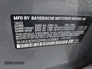 2024 BMW X3 sDrive30i with VIN 5UX43DP02R9U43683, listed as a IAAI auction lot 41934613 with 2,130 mi miles and . Bid and sale history available at DreamBid. Image 9.