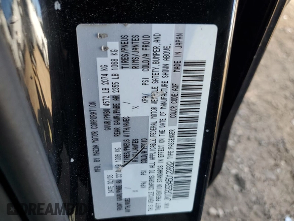 2006 Mazda 5 Sport with VIN JM1CR293460122882, listed as a Copart auction lot 76316404 with 172,163 mi miles and Salvage Title. Bid and sale history available at DreamBid. Image 13.