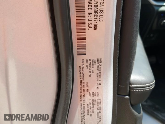 2024 Jeep Grand Cherokee with VIN 1C4RJYB60RC171086, listed as a Copart auction lot 62370595 with 34,335 mi miles and Clean title. Bid and sale history available at DreamBid. Image 13.