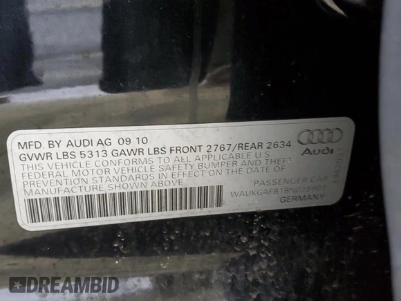 2011 Audi A6 Prestige with VIN WAUKGAFB1BN029903, listed as a Copart auction lot 53702015 with 111,705 mi miles and Salvage title. Bid and sale history available at DreamBid. Image 12.
