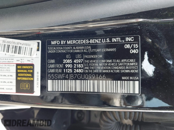2016 Mercedes-Benz C 300 with VIN 55SWF4JB7GU099166, listed as a IAAI auction lot 41720328 with 143,880 mi miles and . Bid and sale history available at carsss.com. Image 9.