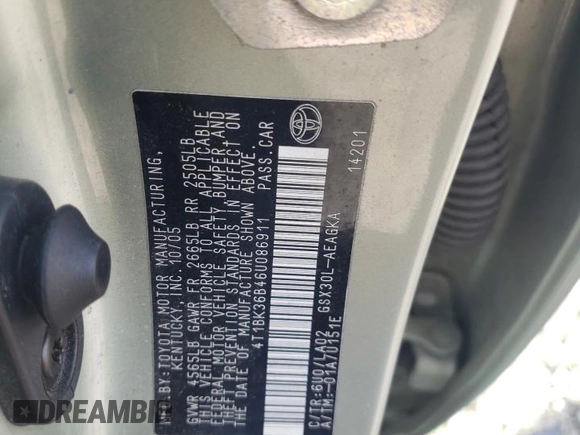 2006 Toyota Avalon XL with VIN 4T1BK36B46U086911, listed as a Copart auction lot 50148535 with 35,569 mi miles and Salvage Title. Bid and sale history available at carsss.com. Image 12.
