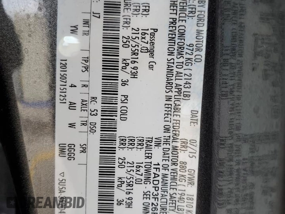 2015 Ford Focus SE with VIN 1FADP3F26FL348163, listed as a Copart auction lot 54443904 with 153,203 mi miles and Salvage Title. Bid and sale history available at carsss.com. Image 12.