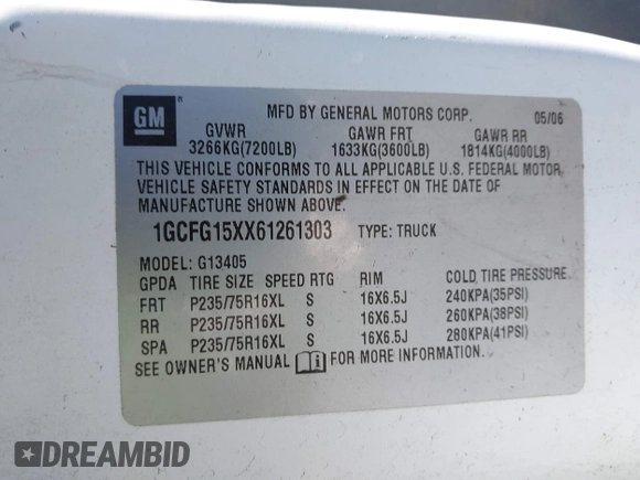 2006 Chevrolet Express Cargo with VIN 1GCFG15XX61261303, listed as a IAAI auction lot 41853813 with 174,363 mi miles and . Bid and sale history available at DreamBid. Image 9.